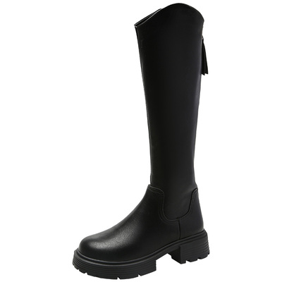 大东时尚长筒靴粗跟骑士靴易穿脱