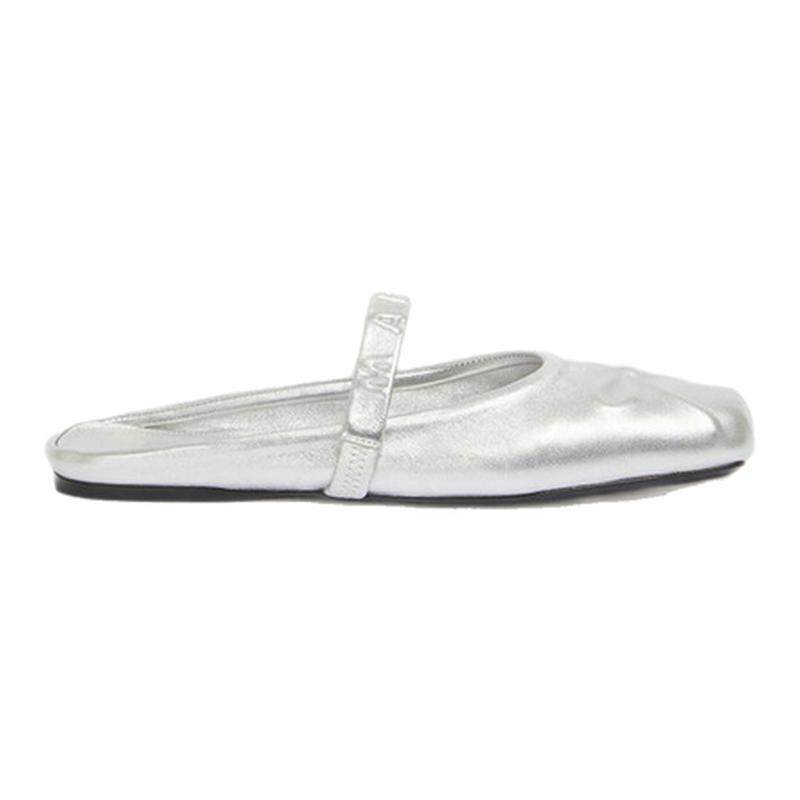 【新年礼物】MARNI 女士半拖银色压花芭蕾鞋