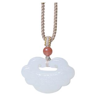 珪宝和田玉羊脂玉祥云平安锁吊坠女款宝宝款玉佩玉挂件玉项链天然