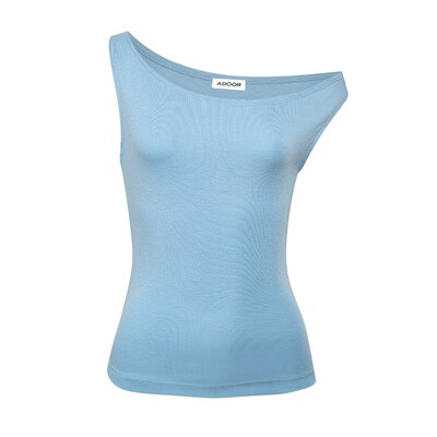 2色斜肩背心弹力修身舒适