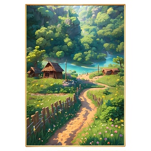 宫崎骏手绘油画入户玄关装饰画绿水青山客厅沙发背景墙挂画大芬村