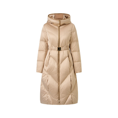 MAXRIENY摩登复古收腰X型连帽羽绒服过膝长款鸭绒保暖外套25冬款