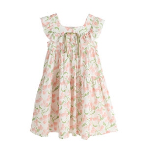 布丁哈鲁童装夏装女童洋气长裙2026夏季新款儿童碎花休闲连衣裙