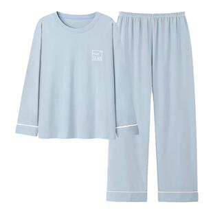 三枪纯棉睡衣男士春秋款长袖圆领家居服休闲可外穿大学生秋季套装