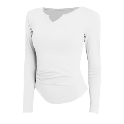 带胸垫显瘦普拉提速干V领长袖