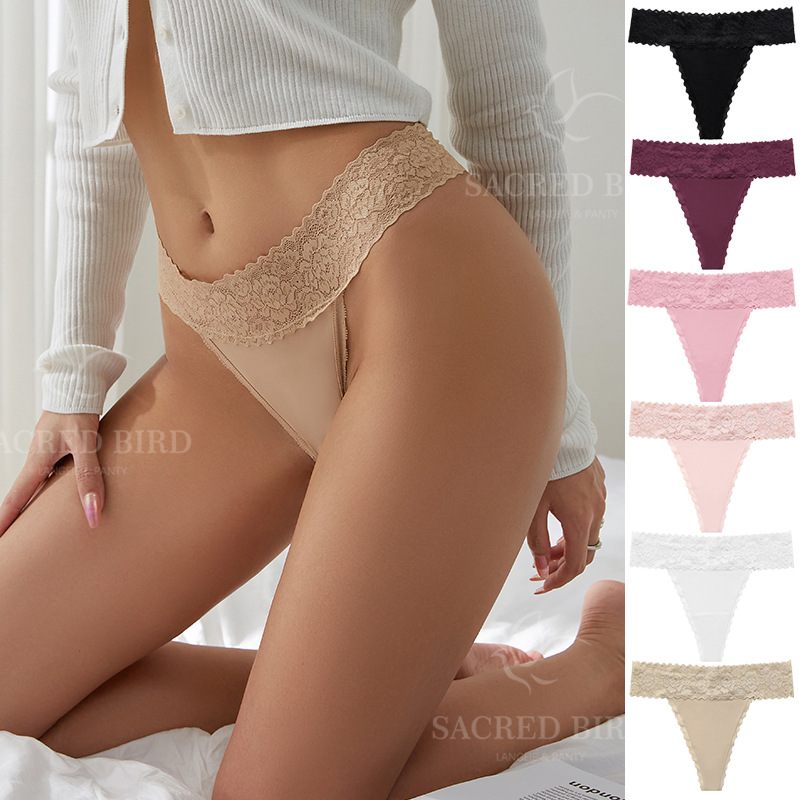 新品 蕾丝腰边拼接无痕瑜伽运动少女内裤 性感T裤透气速干女士丁