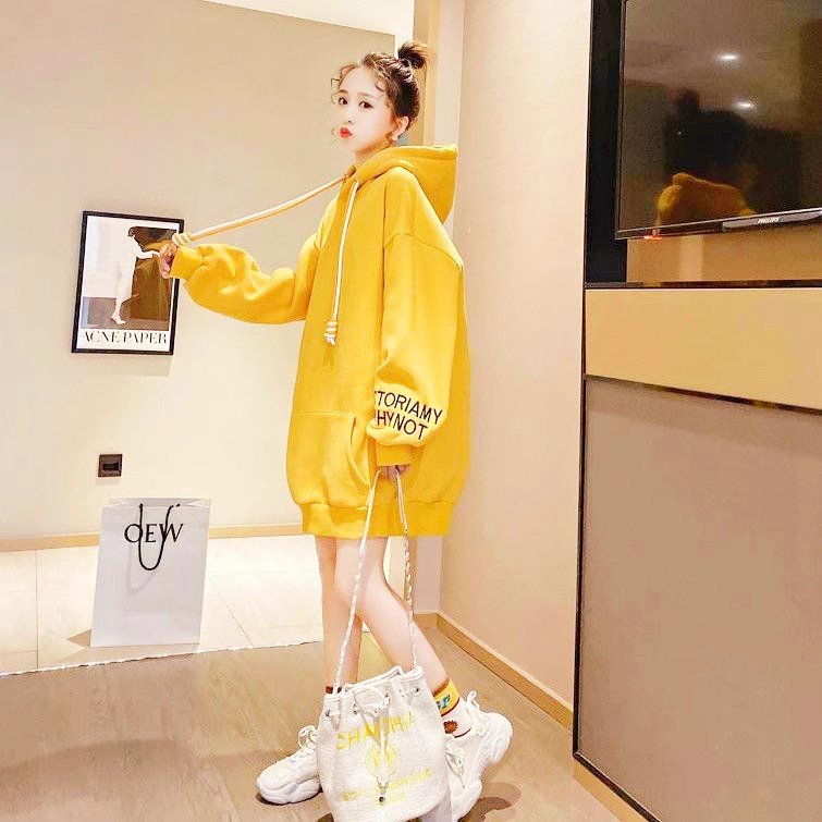 中长款遮屁股连帽卫衣女大码300斤春秋冬加绒加厚宽松臀胖mm显瘦