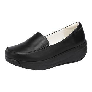 妈妈鞋皮鞋真皮软底女鞋圆头坡跟休闲鞋羊皮鞋子中老年舒适单鞋女