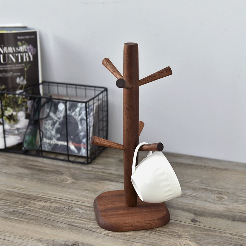 新款乌檀木日式杯架实木放杯子架家用茶杯倒挂水杯挂架马克杯收纳