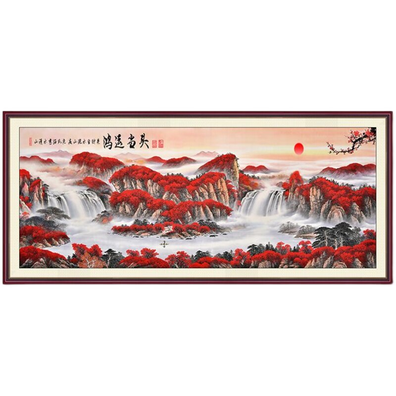 鸿运当头十字绣成品纯手工山水画