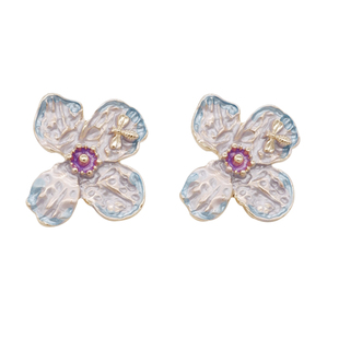 STANDii手作 小众设计耳环滴釉花朵耳钉花花耳饰蜜蜂紫色新款