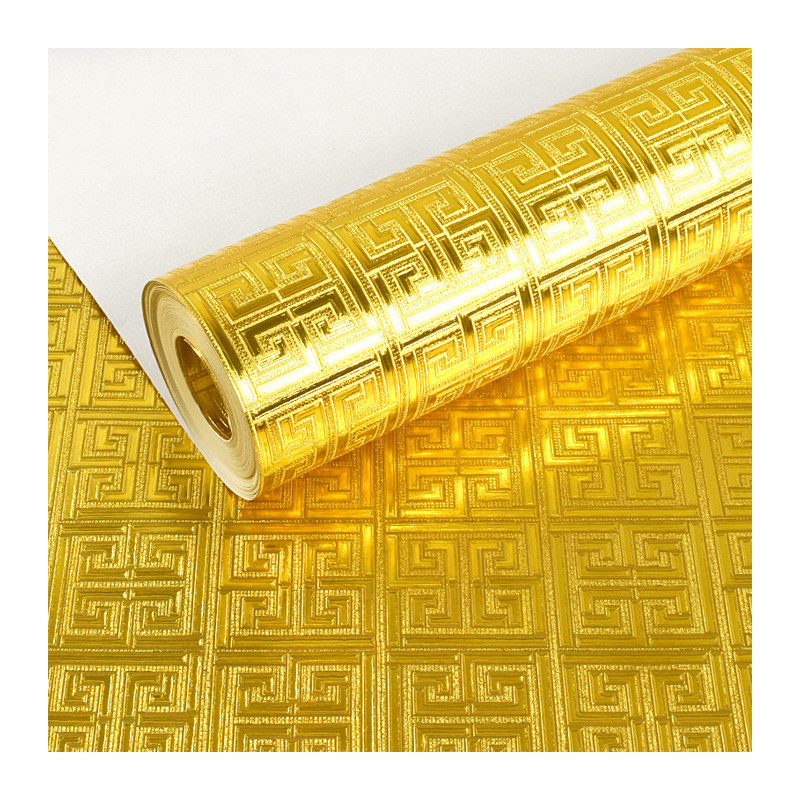 回纹银箔金色古典吊顶电视背景