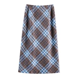 法式毛呢半身裙2025秋冬新款 a字裙格子包臀裙大码中长裙胖MM裙子