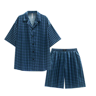 悦内睡衣男士夏季夏天冰丝短袖短裤丝绸家居服薄款大码开衫高级感