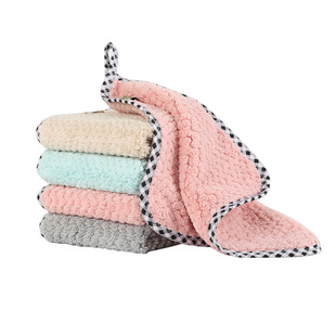 菠萝格抹布厨房洗碗布不掉毛吸水小方巾可挂式珊瑚绒擦手巾双面