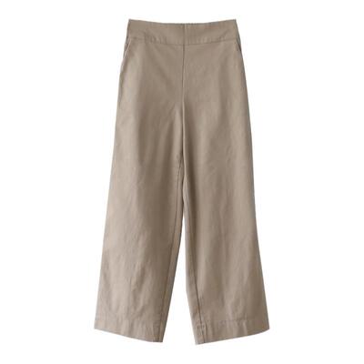 高腰松紧韩版直筒九分开叉裤显瘦