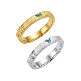 蕾迪「日照金山·蝶舞」双面可戴手工锤铸工艺s925银镀金拉丝戒指