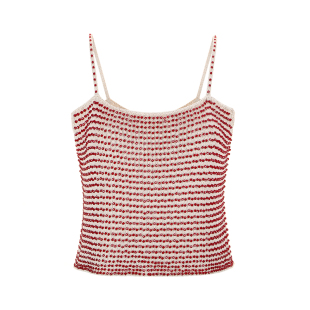 Bettychow梅根款vintage小香石榴籽手工毛织背心春夏时髦通勤上衣