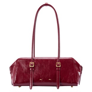 【明星同款】Fabrique波士顿法棍包红色油蜡牛皮单肩腋下新年礼物