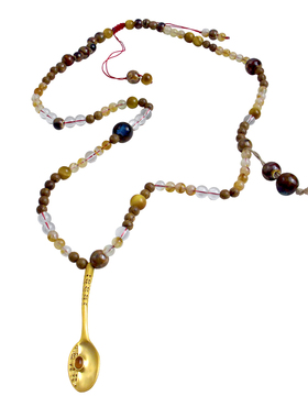 小众设计鎏金勺子吊坠项链串珠多宝石民族风复古百搭长款可调节