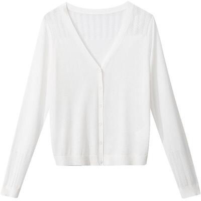 OSA欧莎薄款白色针织开衫披肩