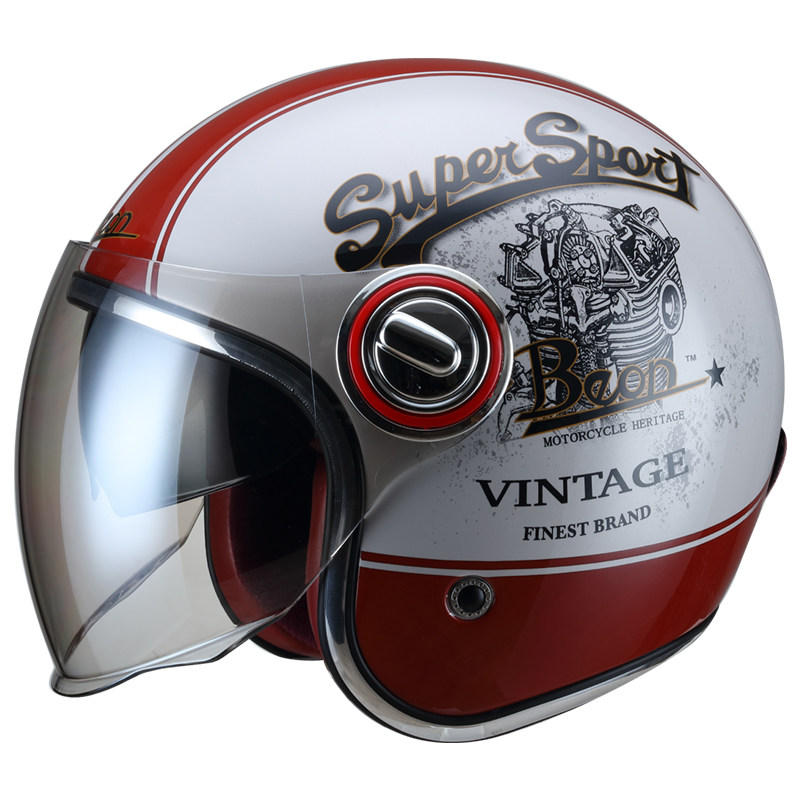 beon复古头盔摩托车双镜片四分之三巡航半盔男女哈雷机车四季帽3C