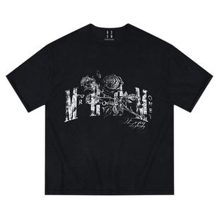 MEDM玫瑰针织休闲圆领短袖2025新品街头百搭潮流纯棉宽松半袖T恤