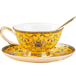 景德镇中式陶瓷咖啡杯家用骨瓷咖啡具套装三件套珐琅彩下午茶杯碟