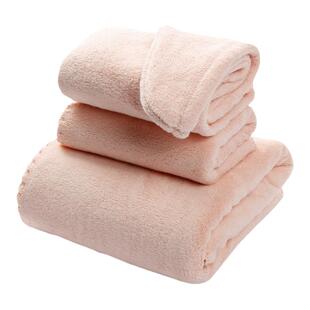 珊瑚绒毛巾浴巾礼盒干发帽三件套不掉毛套装礼品吸水绣字定制logo