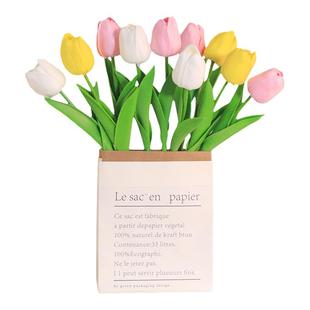 郁金香假花仿真花粉色ins风客厅书桌面插花摆件白色花束拍摄道具