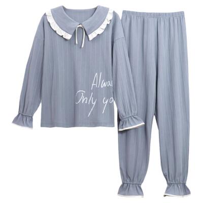 100％纯棉情侣春秋长袖男女睡衣