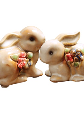 釉面陶瓷情侣兔家居装饰送礼摆件