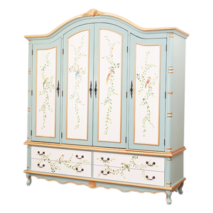 美式乡村实木衣柜田园衣橱地中海风格家具储物柜卧室定制四门衣柜