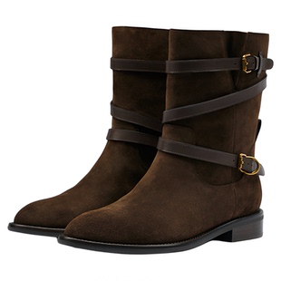 【胡可推荐】BREADTREE面包树 交叉绕带宽筒短靴牛反绒