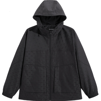 太平鸟男装暗纹提花连帽夹克