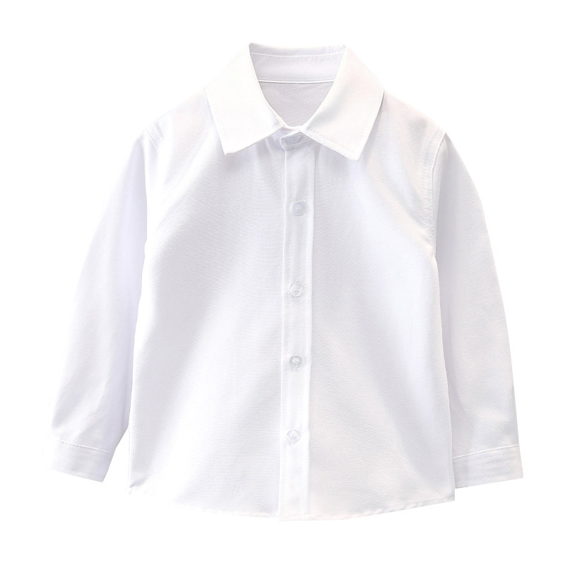 儿童白衬衫男童长袖小学生校服女童幼儿园服纯白色棉衬衣表演出服