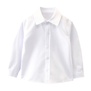 儿童白衬衫男童长袖小学生校服女童幼儿园服纯白色棉衬衣表演出服