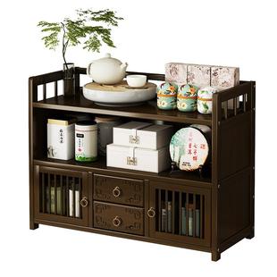 小型桌面博古架实木中式茶叶展示柜茶室置物架茶桌收纳架子茶货架