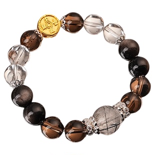 【无虞】与卿珠宝天然银曜石茶晶手链女黑发晶白水晶手串送礼物