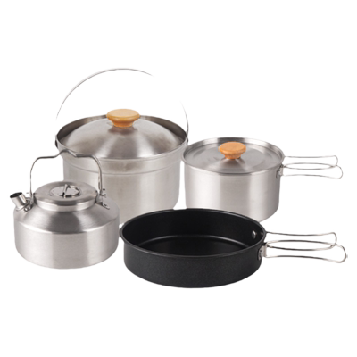 CLS户外不锈钢套锅露营便携自驾游烧水壶煮汤锅不粘煎盘野营锅具