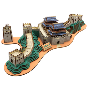 儿童立体拼图益智动脑拼装木质长城古建筑3d玩具木制积木房子模型