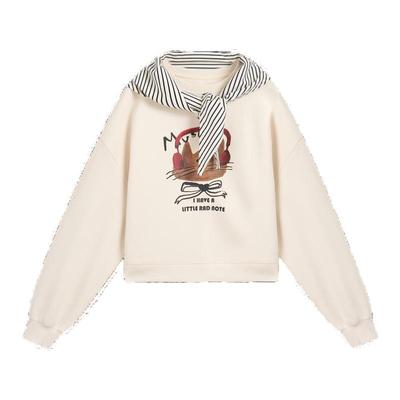 紫涵圆领印花无帽卫衣女春秋季新款宽松显瘦慵懒风小个子百搭上衣