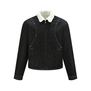 OaOO羊羔绒原牛bomber宽松廓形重磅休闲牛仔外套bomber棉服夹克