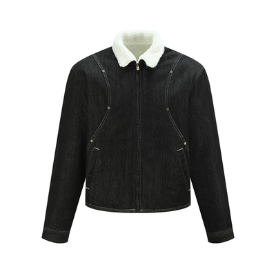 OaOO羊羔绒原牛bomber宽松廓形重磅休闲牛仔外套bomber棉服夹克