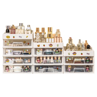 化妆品收纳盒桌面高级镜柜透明抽屉式口红护肤品分隔梳妆台置物架
