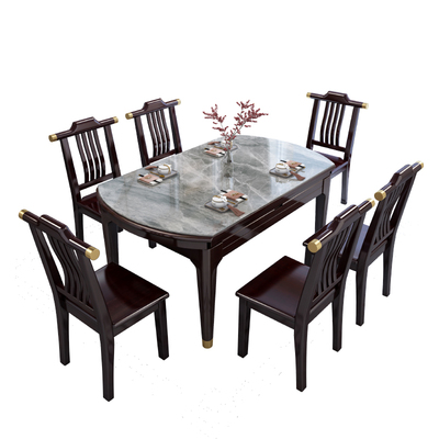 新中式实木岩板餐桌椅组合