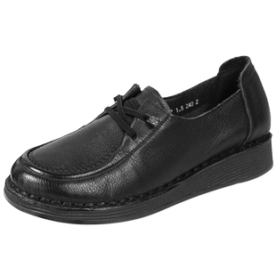 万里新款舒适休闲鞋真皮软底女鞋坡跟日常穿皮鞋单鞋SYT2637