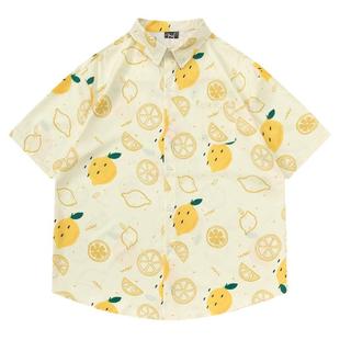 From Mars Summer ice lemon full print short-sleeved shirt