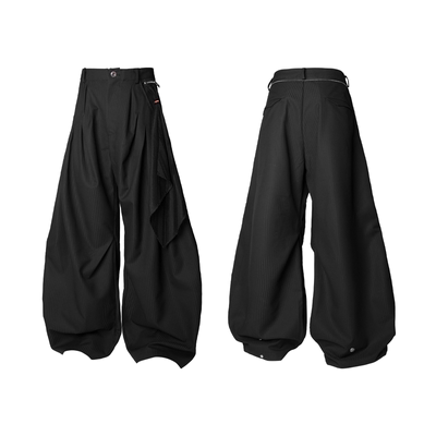 提花条纹垂坠方巾打褶弯刀西裤