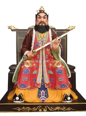 黄铜龙虎山张天师像极彩摆件